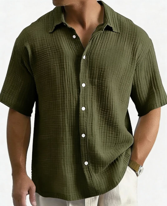 Men's loose-fit pure cotton short-sleeve shirt
