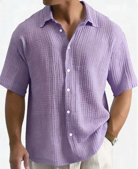 Men's loose-fit pure cotton short-sleeve shirt
