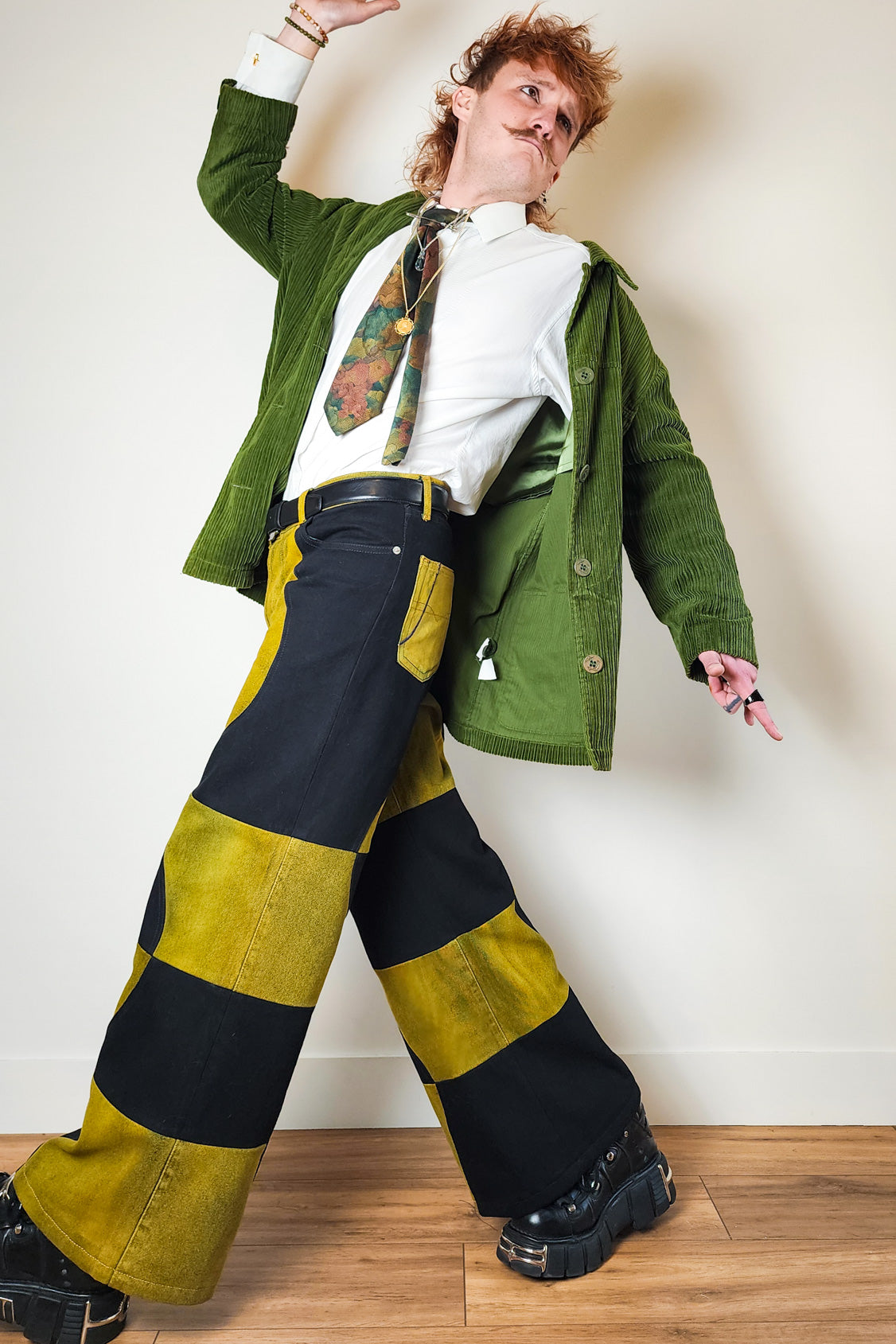 V-Wave Checker Jeans — Black & Sulfur Edition