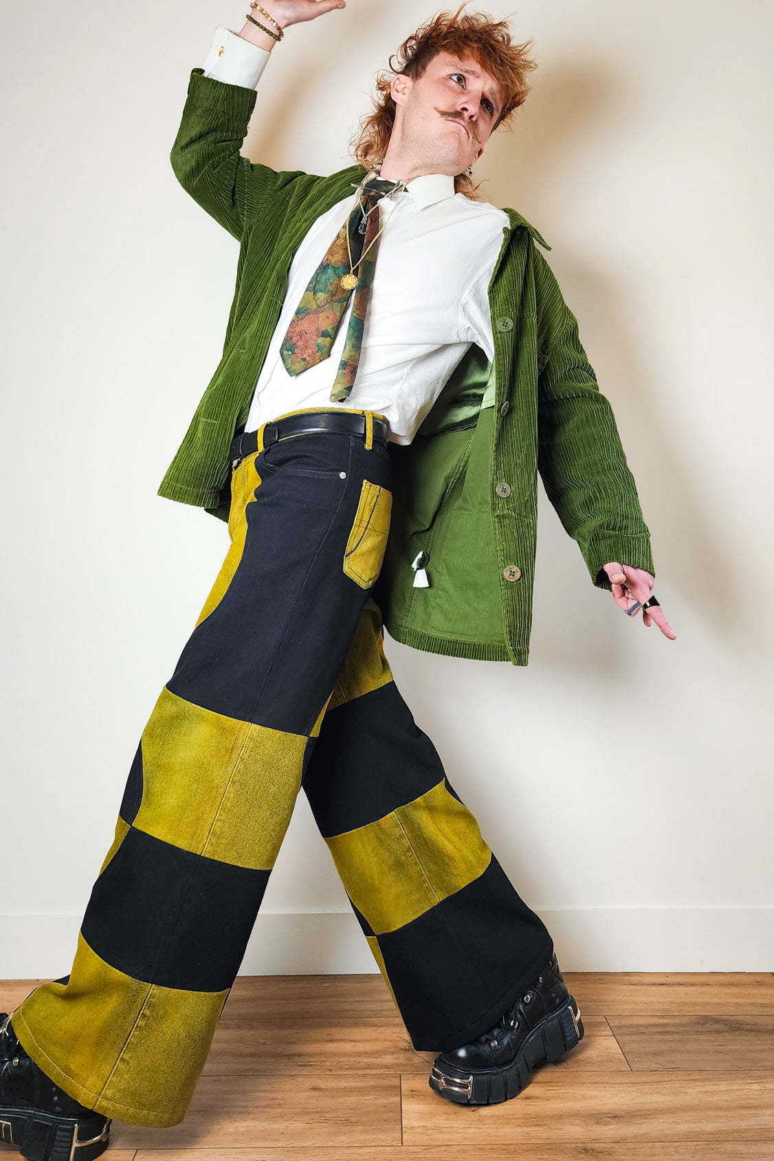 V-Wave Checker Jeans — Black & Sulfur Edition