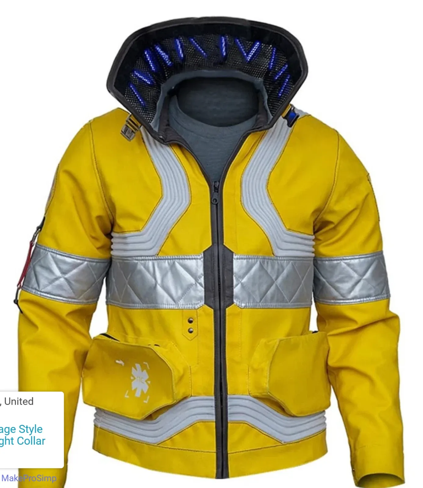 New Ox And Bulls  David Martinez light-up Cosplay Jacket Yellow Leather Sz 3XL