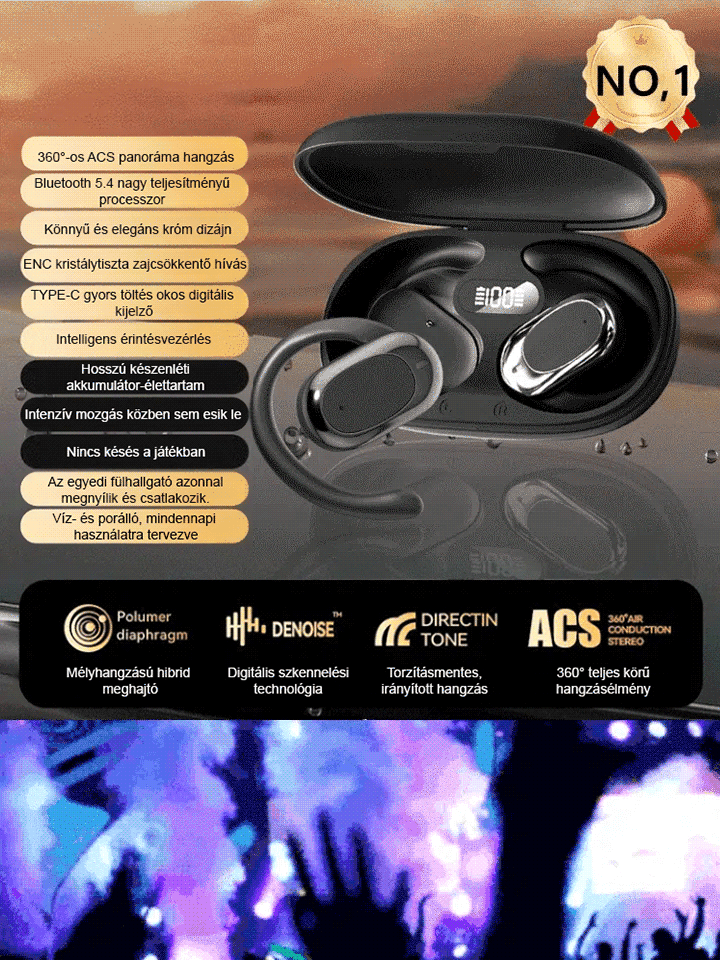 2025 Berlini Hang Vezeték nélküli Fülre Akasztható Bluetooth Fülhallgató