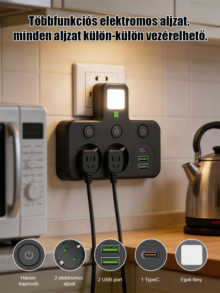Többfunkciós, függetlenül vezérelhető többportos elosztó