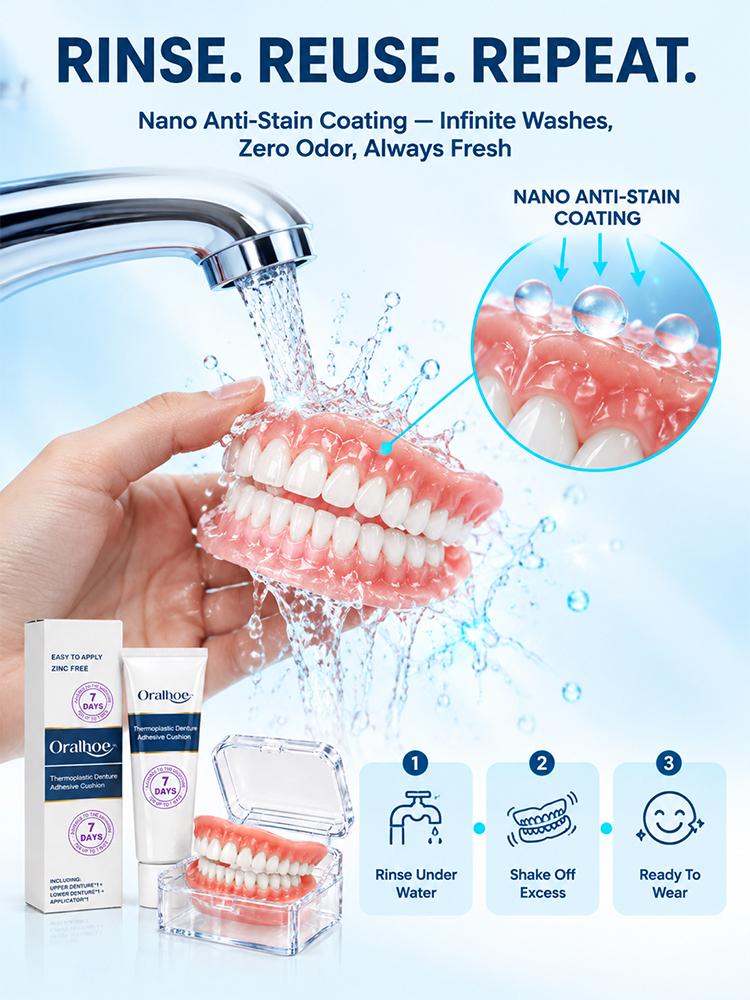 Cosmetic Denture Set🔥Complete custom denture and silicone adhesive set. Get 50% off your purchase today.