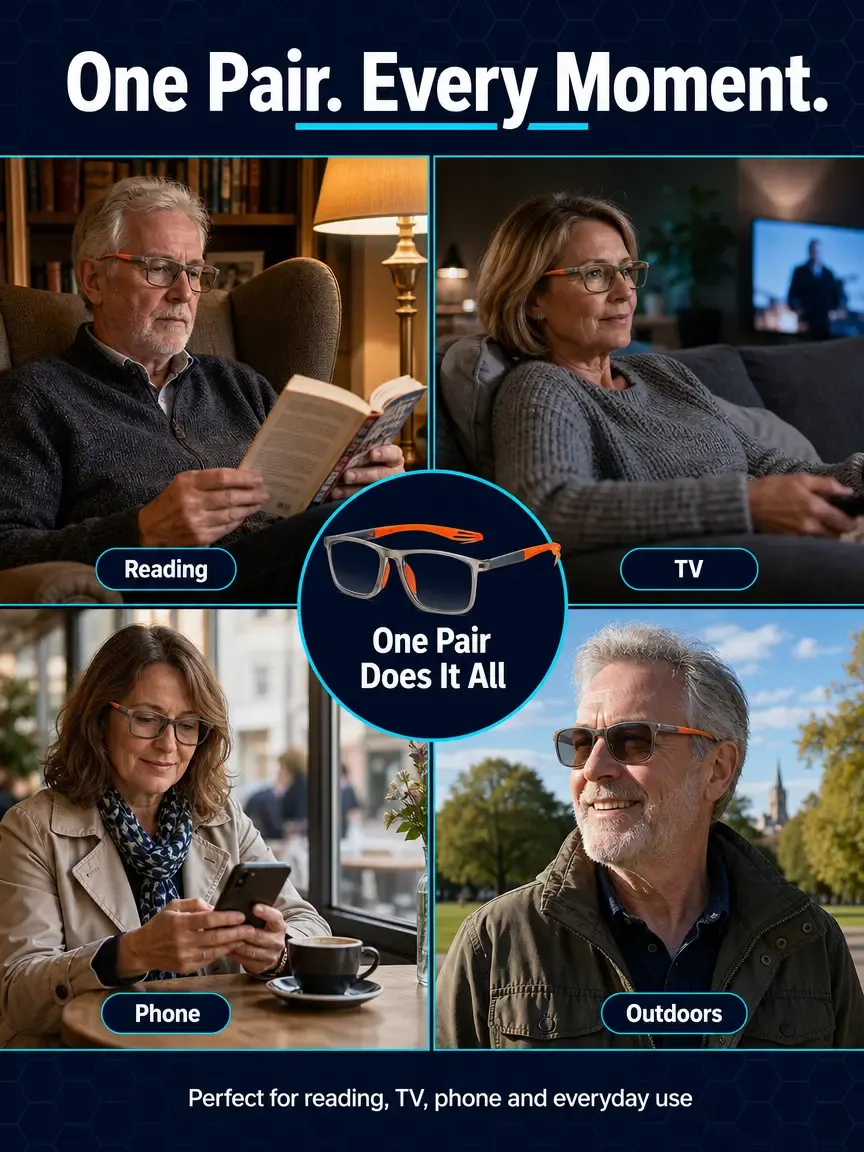 Sports-style 2-in-1 UV-protective photochromic reading glasses