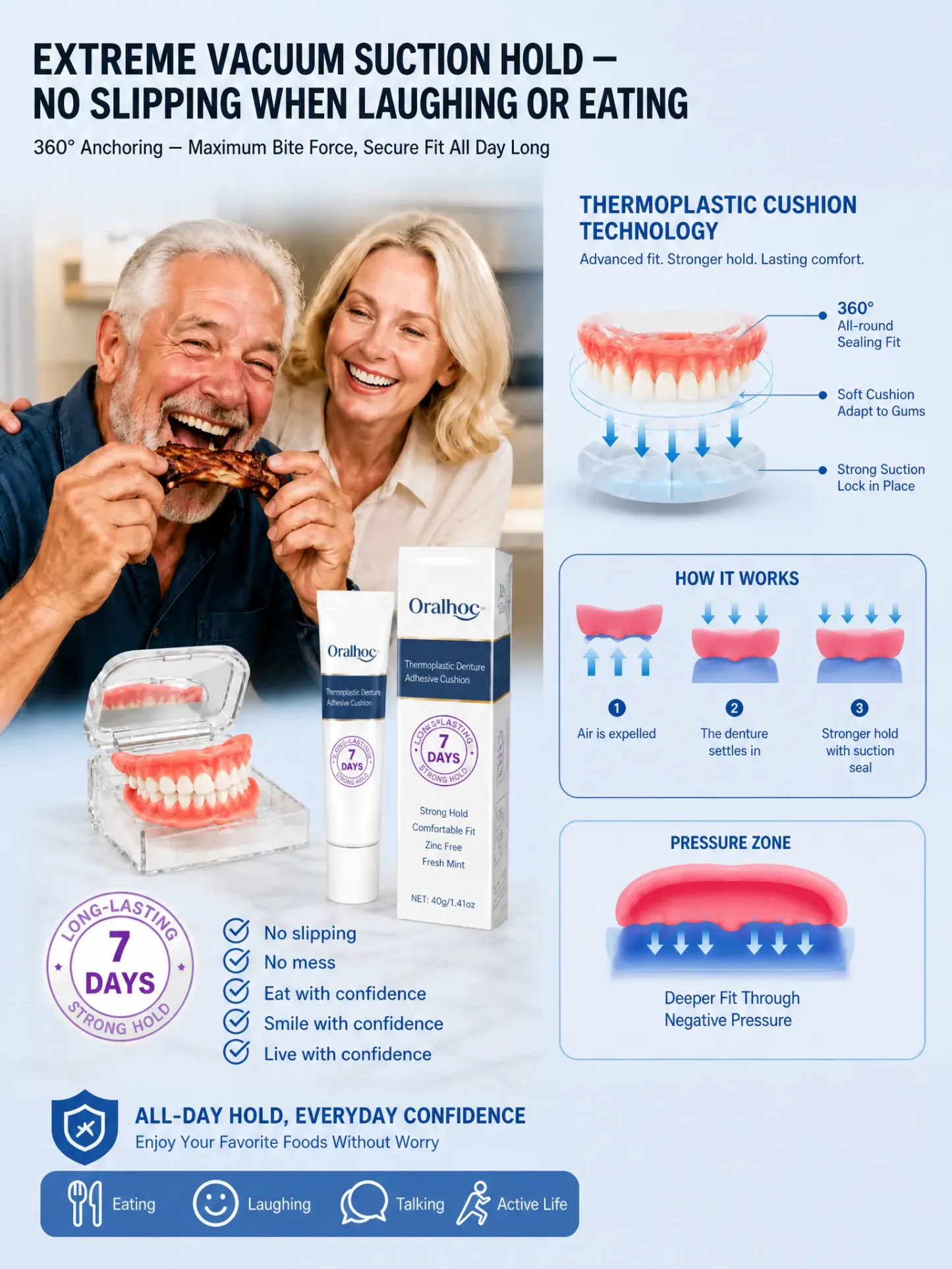 Cosmetic Denture Set🔥Complete custom denture and silicone adhesive set. Get 50% off your purchase today.
