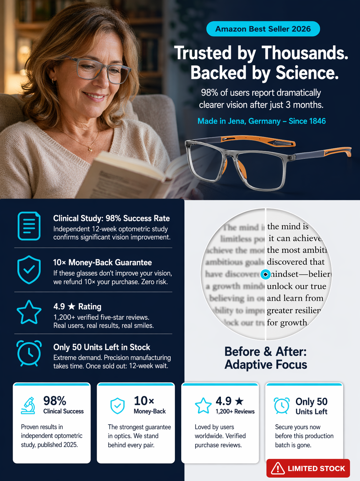 Sports-style 2-in-1 UV-protective photochromic reading glasses