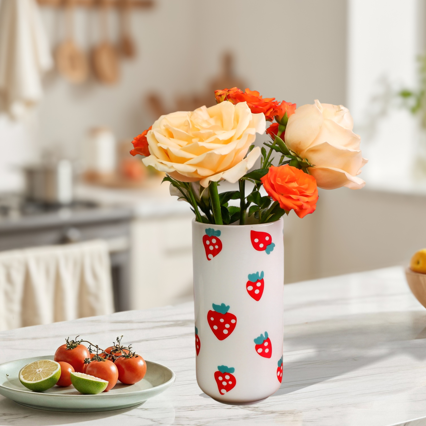 Strawberry Ceramic Vase - Whimsical Floral Centerpiece-MOUGIGI