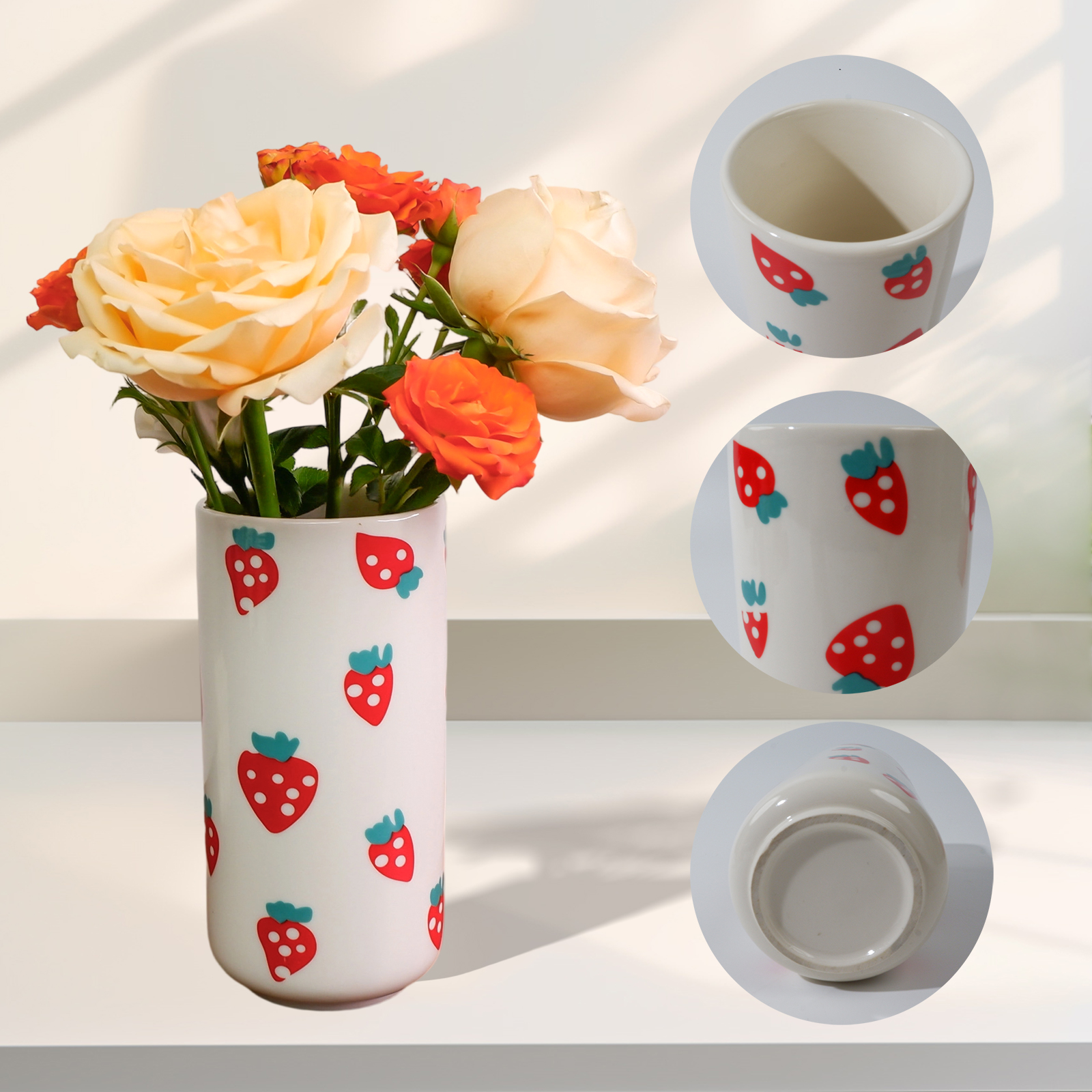 Strawberry Ceramic Vase - Whimsical Floral Centerpiece-MOUGIGI