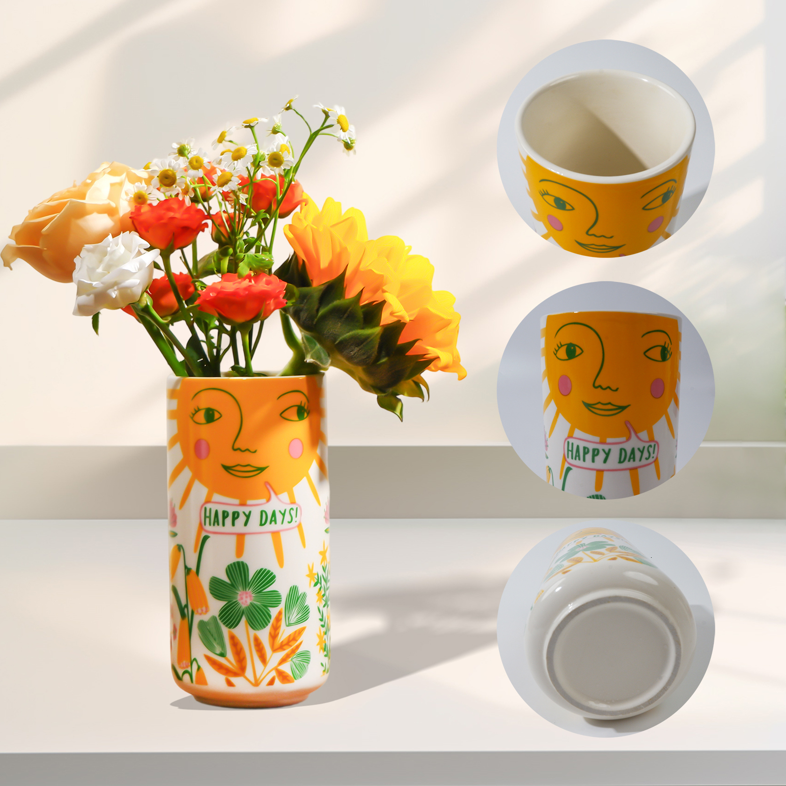 Radiant Sun Face Vase - A Whimsical Decor for a Sunny Home