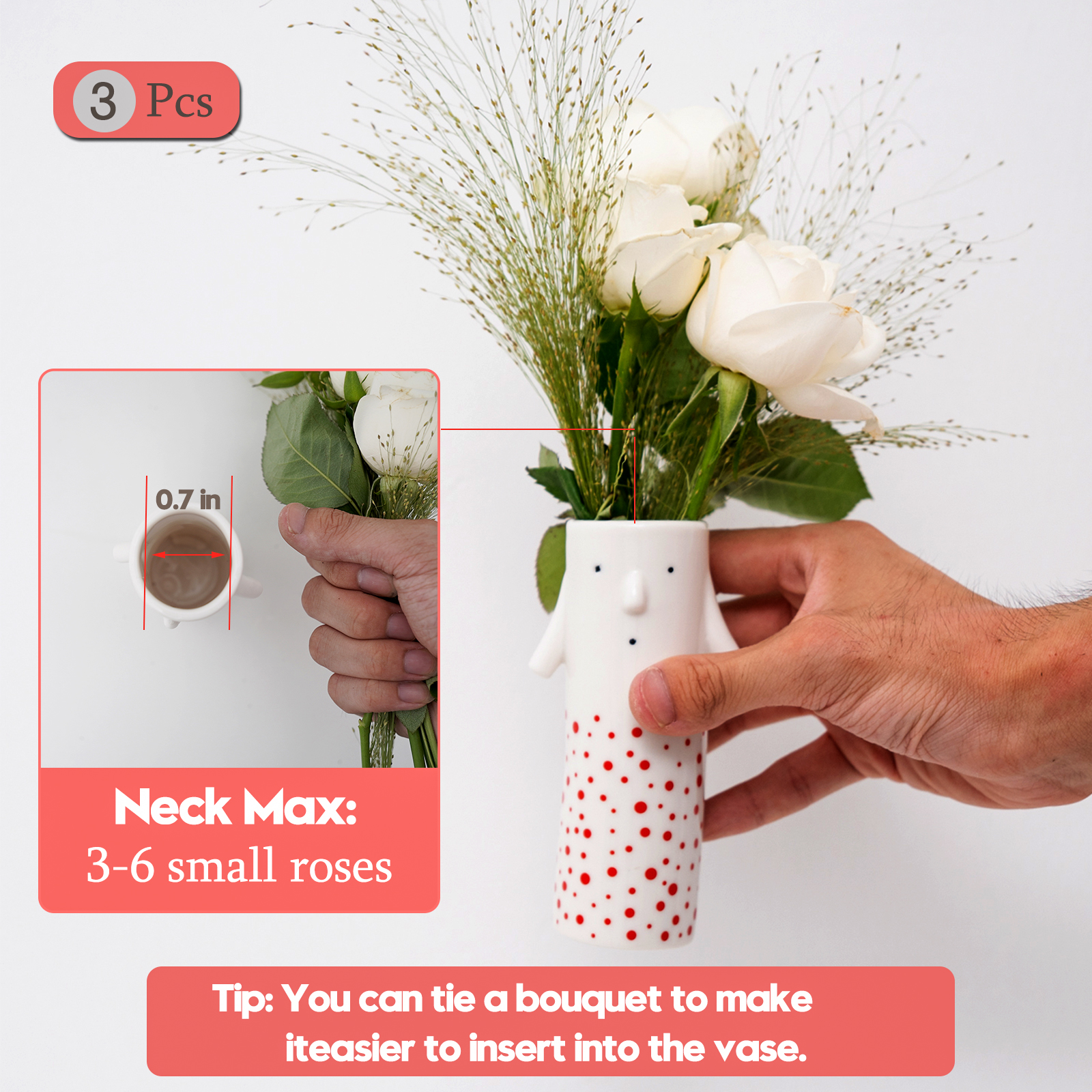 Set of 3 Family Face Vases - Whimsical Ceramic Bud Vase Set 