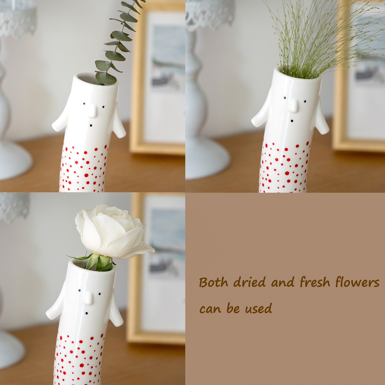 Set of 3 Family Face Vases - Whimsical Ceramic Bud Vase Set 