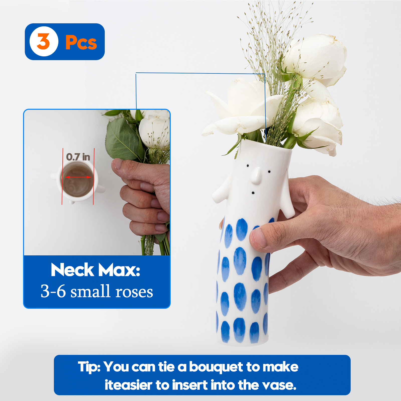 Set of 3 Family Face Vases - Whimsical Ceramic Bud Vase Set 