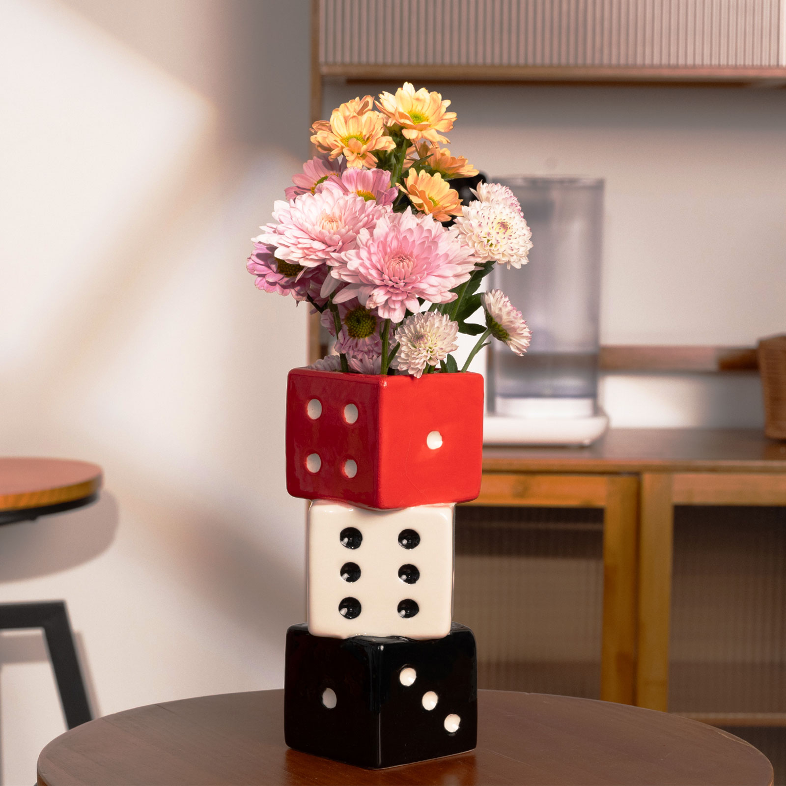 Geometric Dice Vase - Ceramic Centerpiece for Floral Arrangements