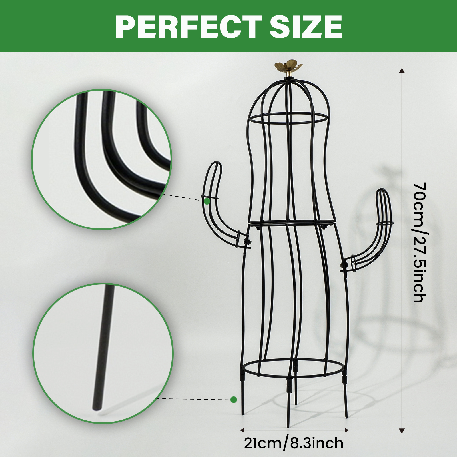 Cactus Obelisk Trellis - 27.5" Metal Plant Support with Gold Flower