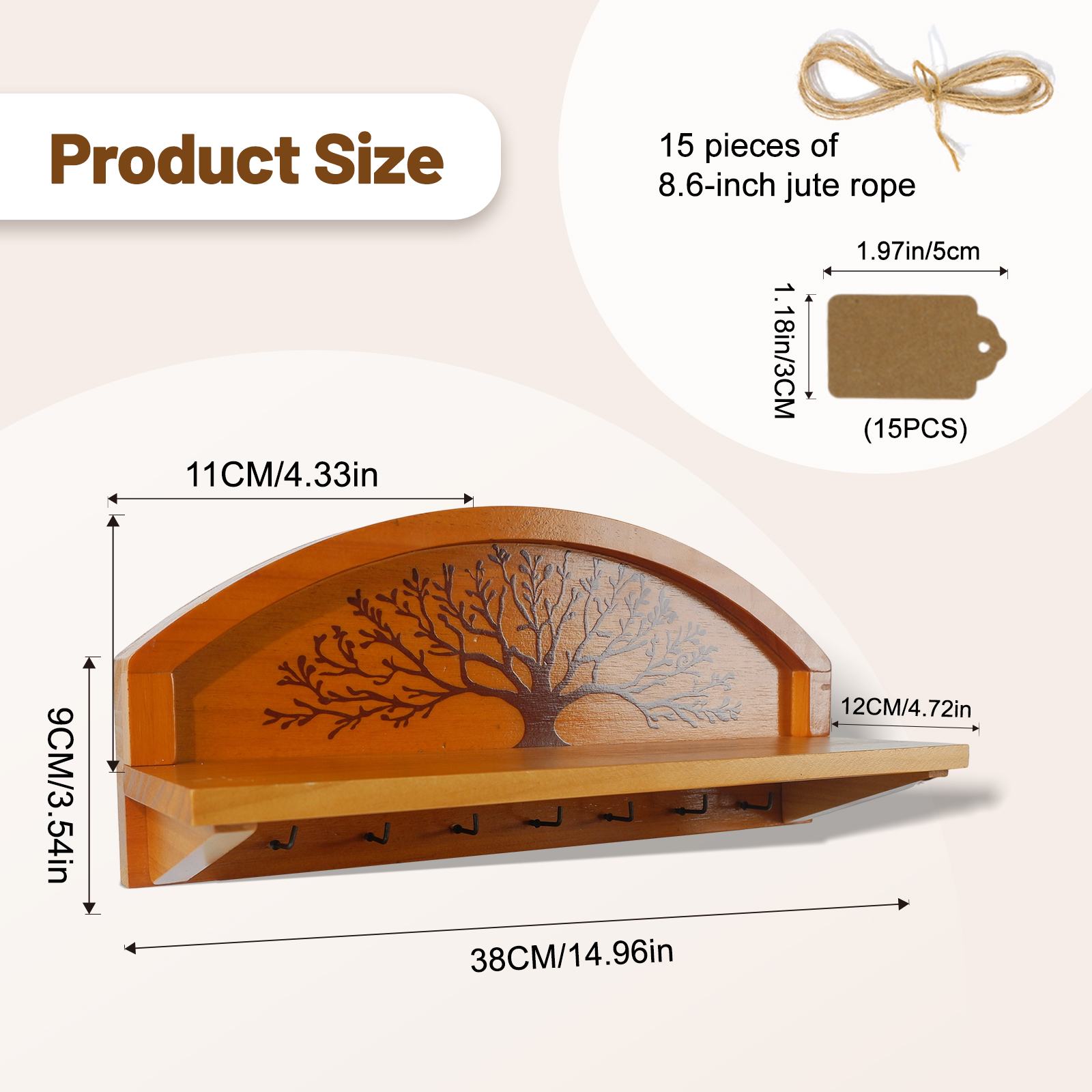 Gold Foil Tree of Life Herb Drying Rack - 7 Hook Wall Decor