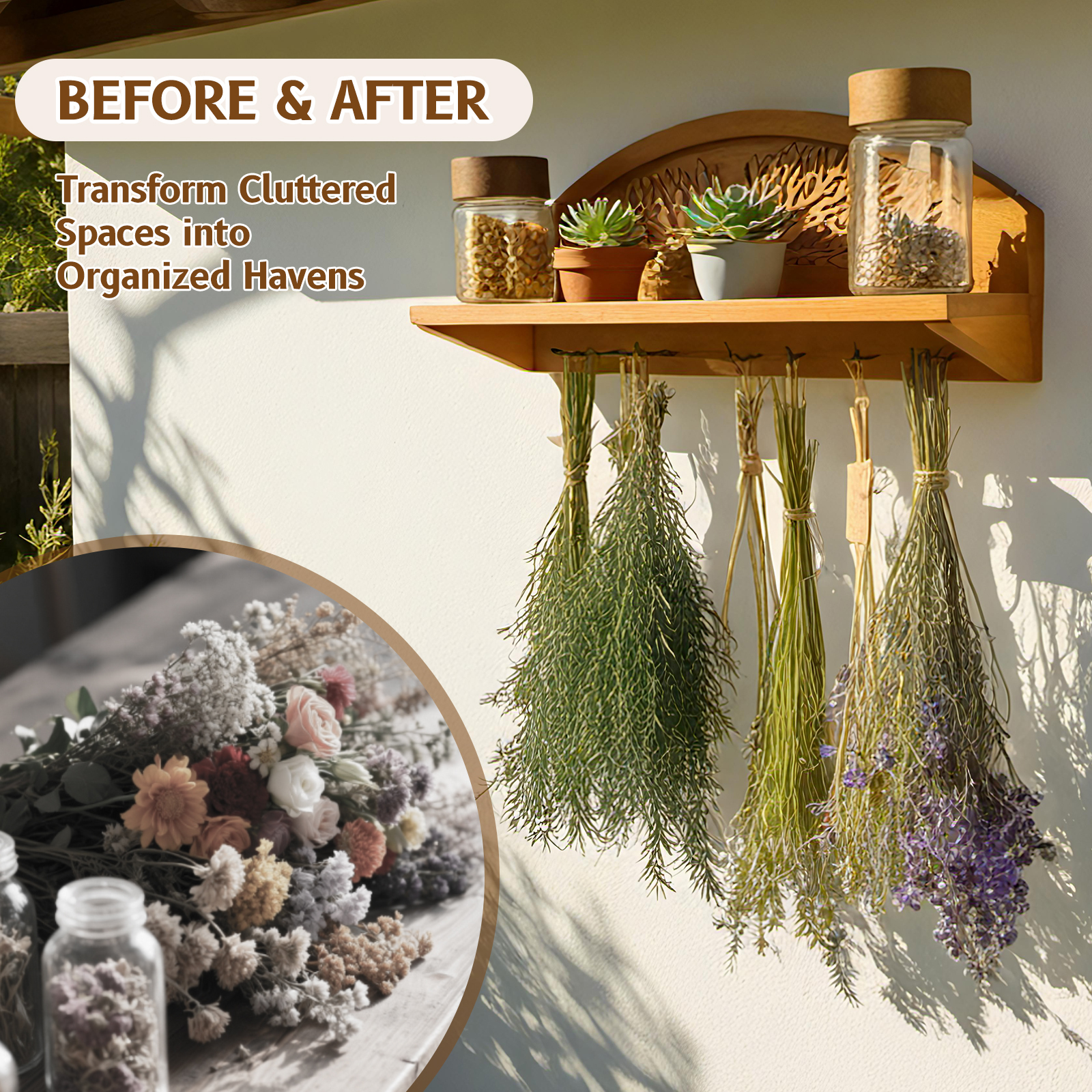 Tree of Life Herb Drying Rack - 7 Hook Wall Decor