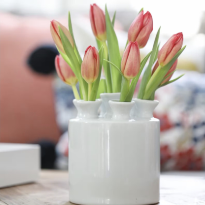 7-Hole Ceramic Tulip Vase - Modern Floral Centerpiece for Multiple Stems 
