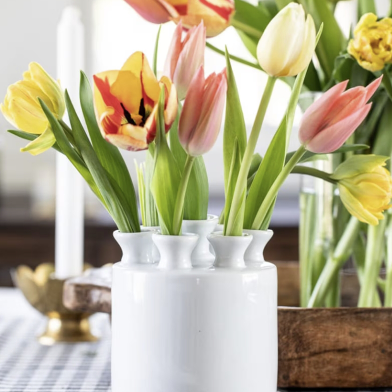 7-Hole Ceramic Tulip Vase - Modern Floral Centerpiece for Multiple Stems 
