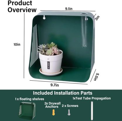 Green Iron Floating Shelf with Hydroponic Hole & Diffuser Stand-MOUGIGI