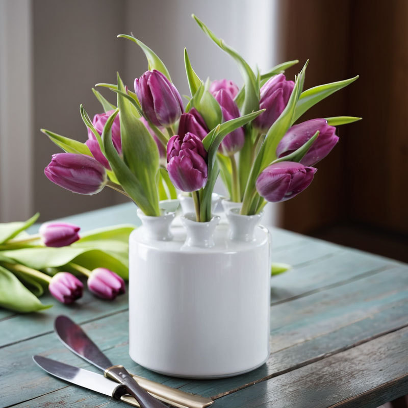 7-Hole Ceramic Tulip Vase - Modern Floral Centerpiece for Multiple Stems 