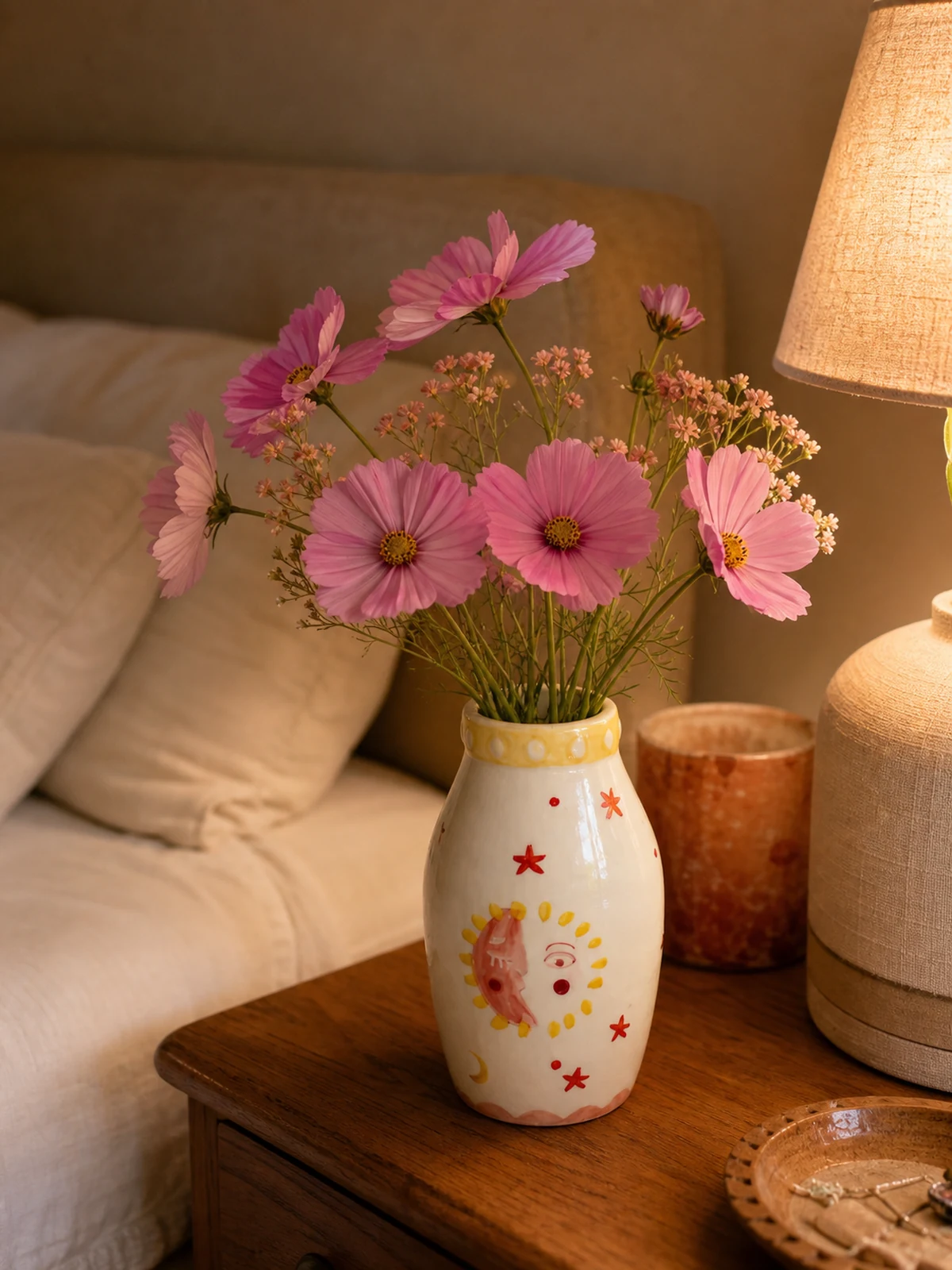 Sun & Moon Face Ceramic Vase styling idea 1