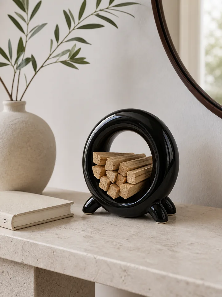 Glossy Black Ceramic Palo Santo & Sage Storage Holder styling idea 1