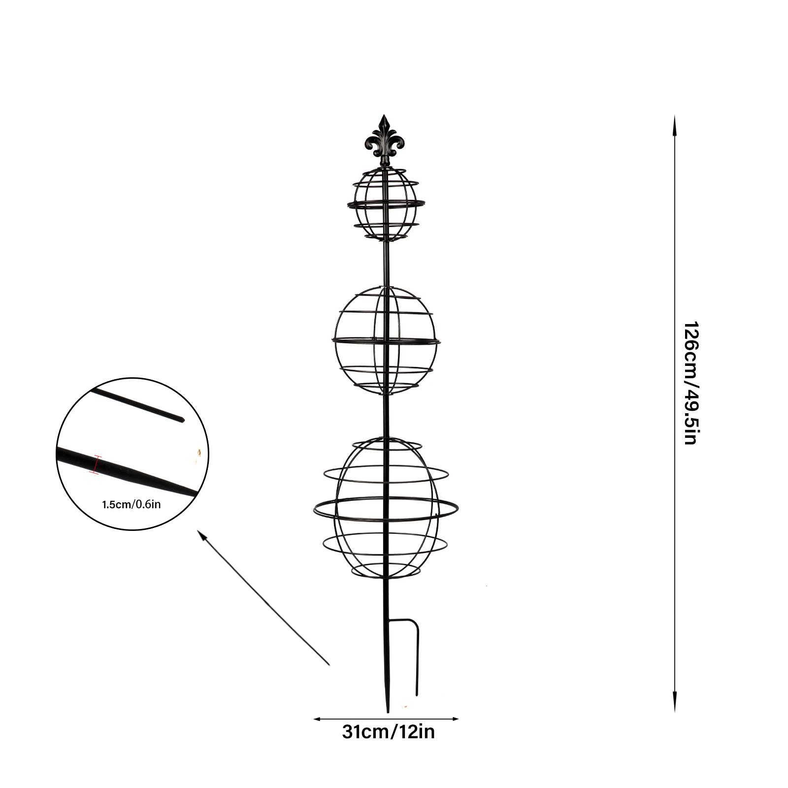 49.5" Metal Obelisk Trellis - 3-Tier Sphere Design for Climbing Plants-MOUGIGI