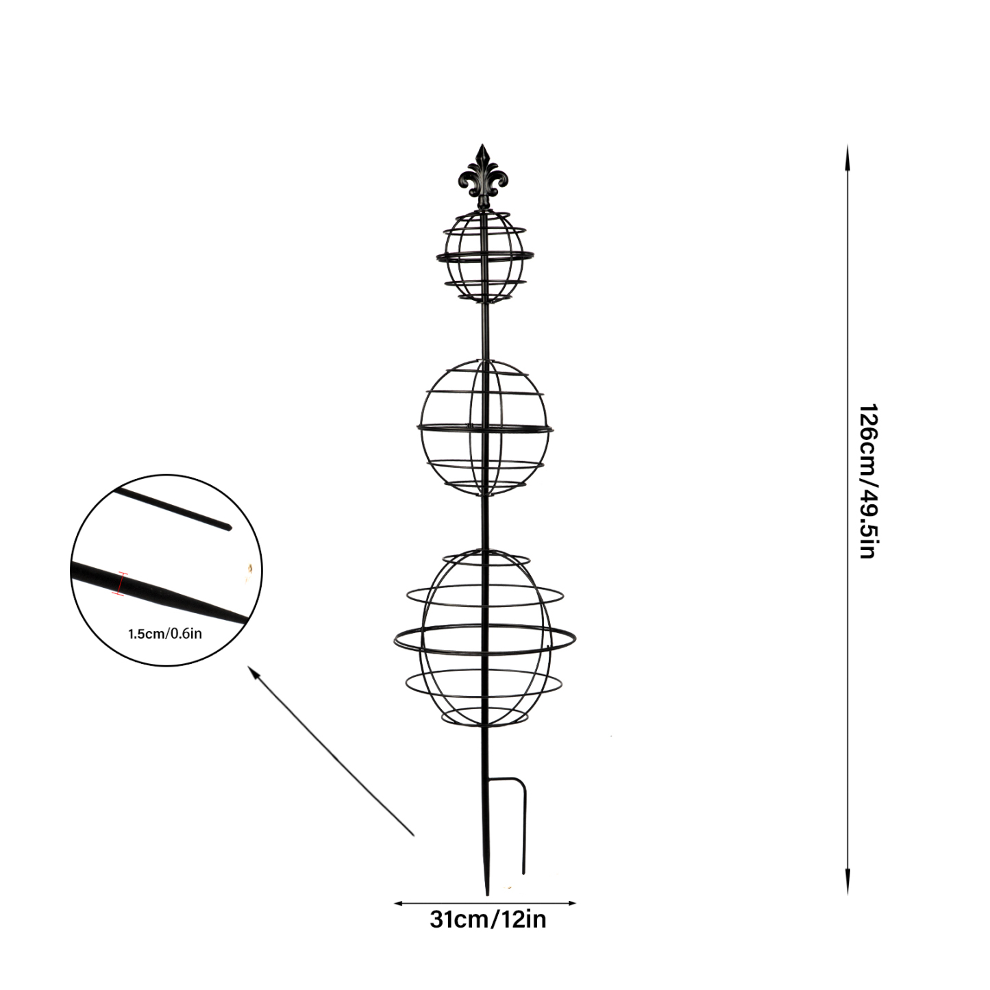 49.5" Metal Obelisk Trellis - 3-Tier Sphere Design for Climbing Plants-MOUGIGI