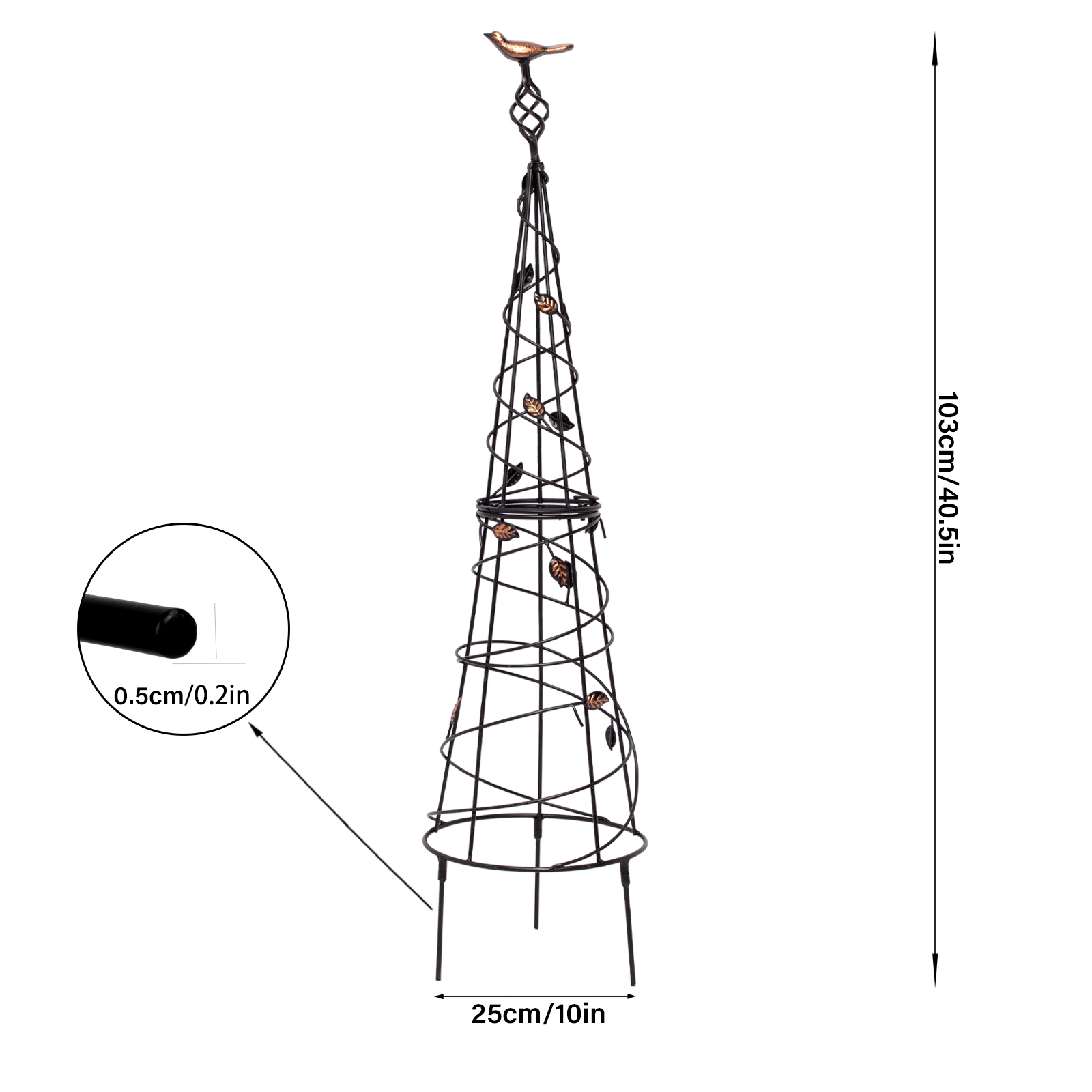 40.5in Metal Garden Obelisk with Bird & Leaf Decor-MOUGIGI