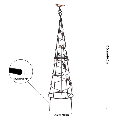 40.5in Metal Garden Obelisk with Bird & Leaf Decor-MOUGIGI