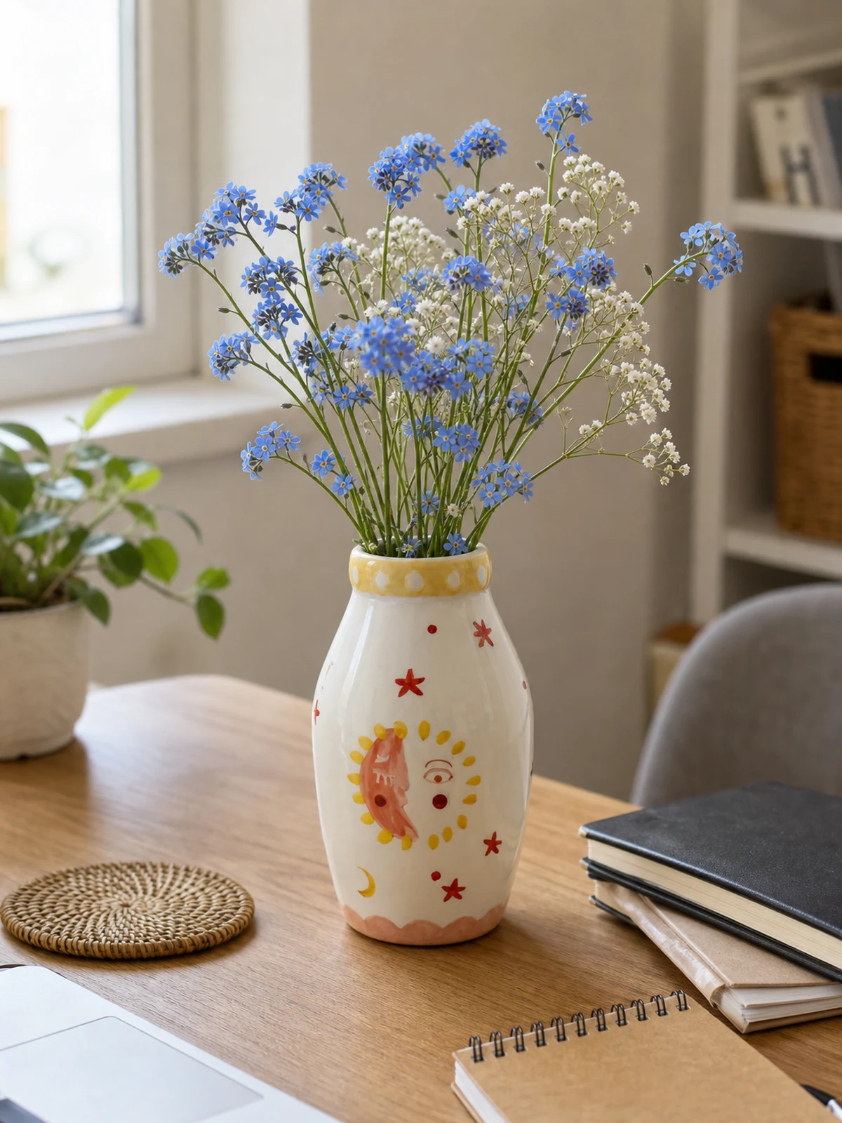 Sun & Moon Face Ceramic Vase styling idea 2