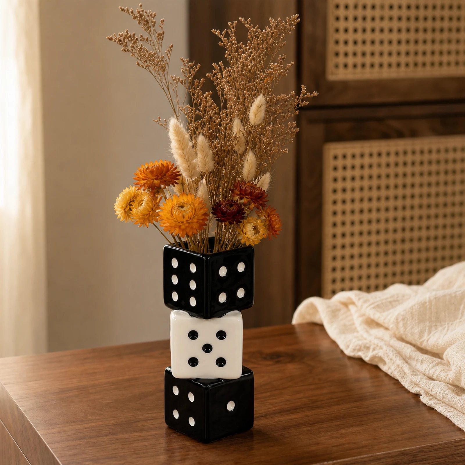 Stacked Ceramic Dice Vase – Black and White – image 2