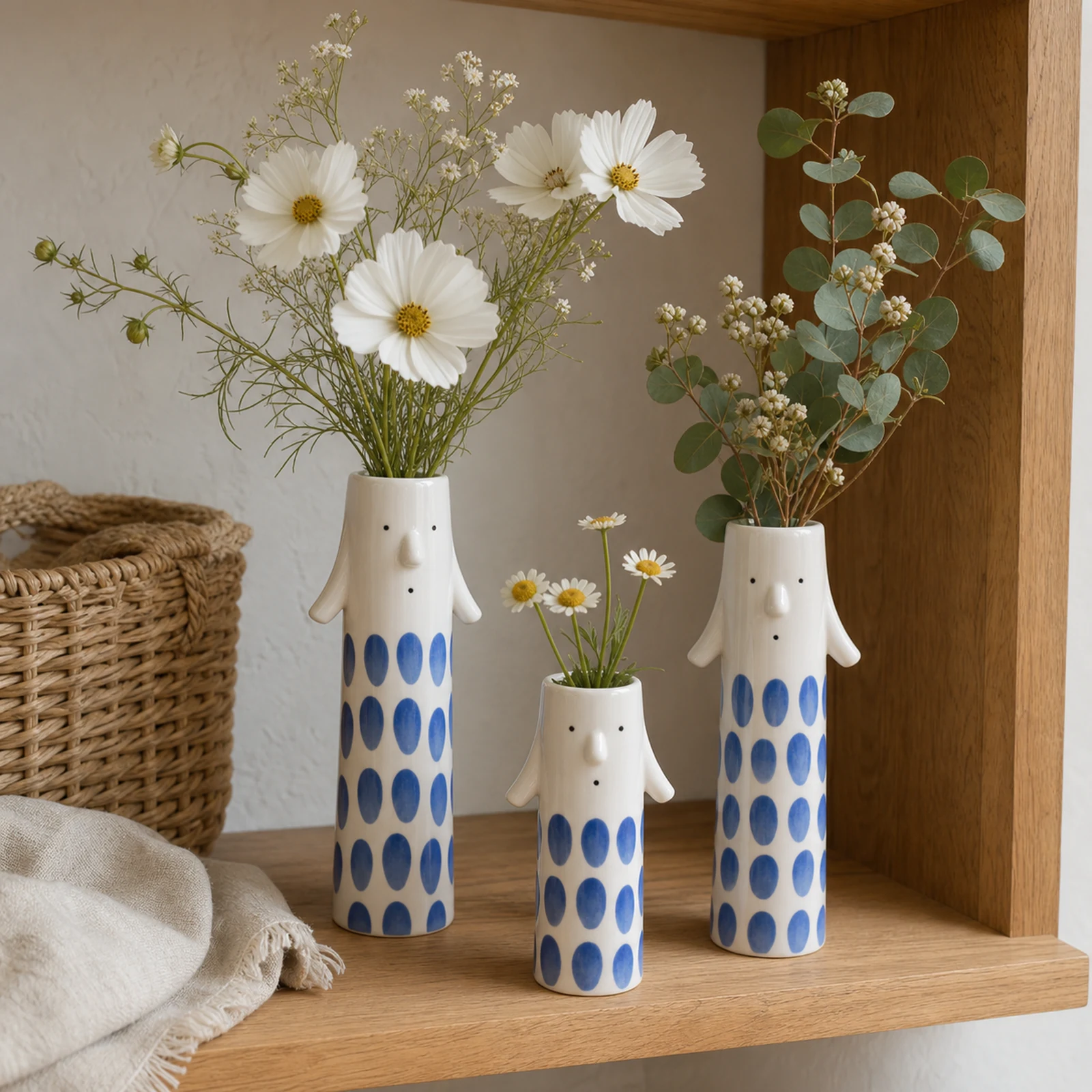 MOUGIGI blue dot family face vase set styled home decor image