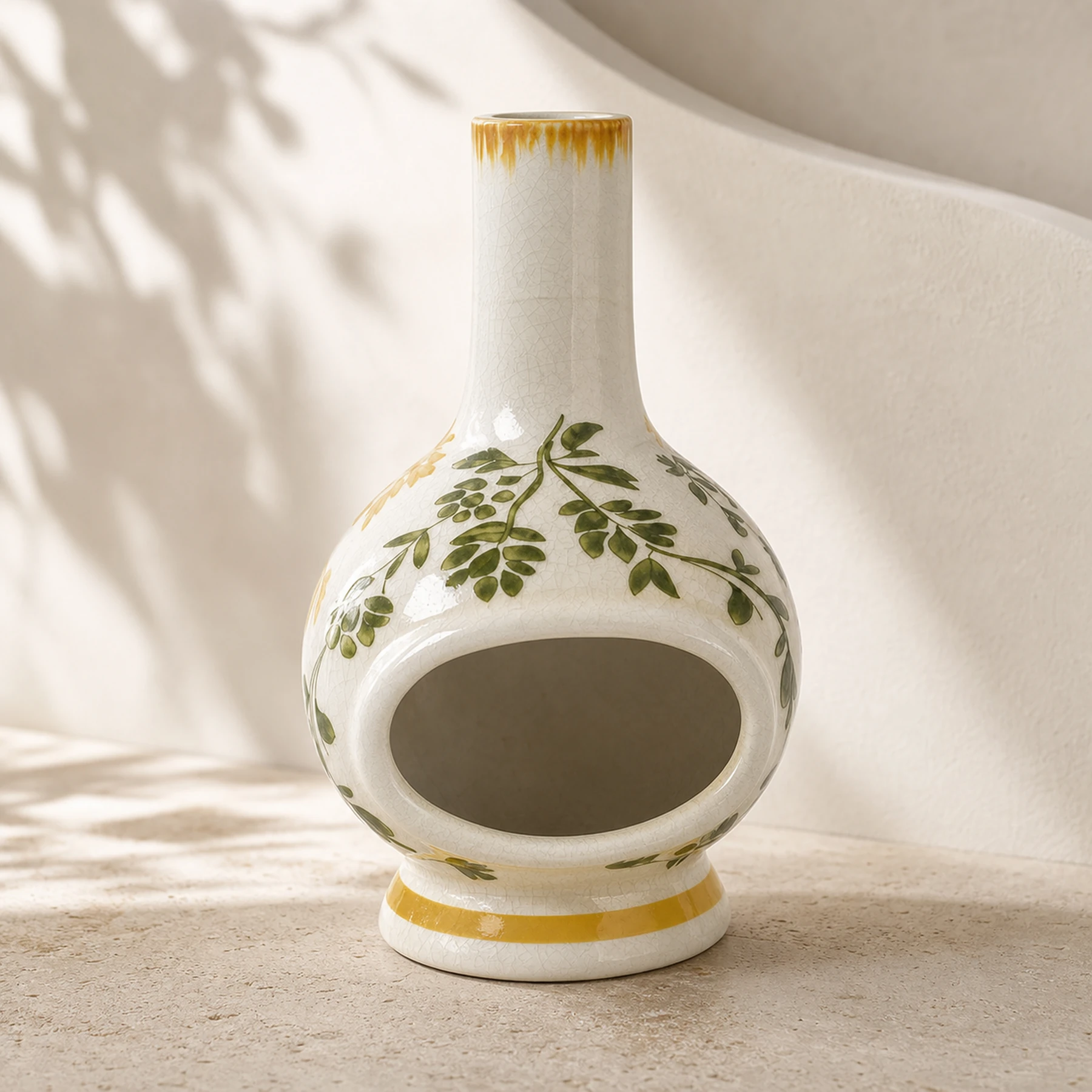 Botanical ceramic incense holder clean three-quarter view