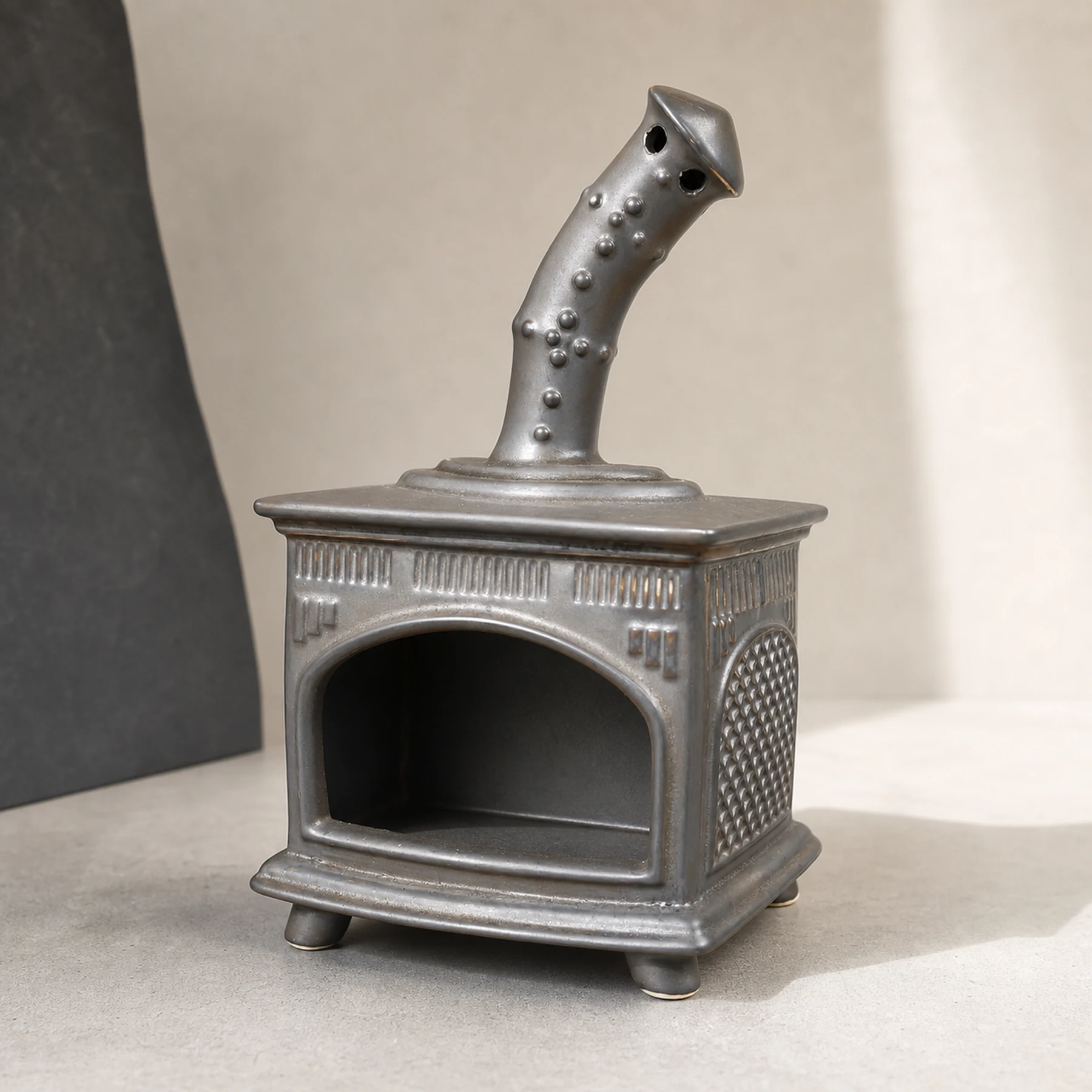 Copper Gray ceramic fireplace incense holder clean three-quarter view