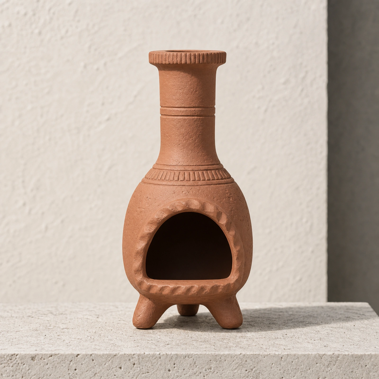 Warm terracotta chiminea-style incense holder shown empty in a clean front view.