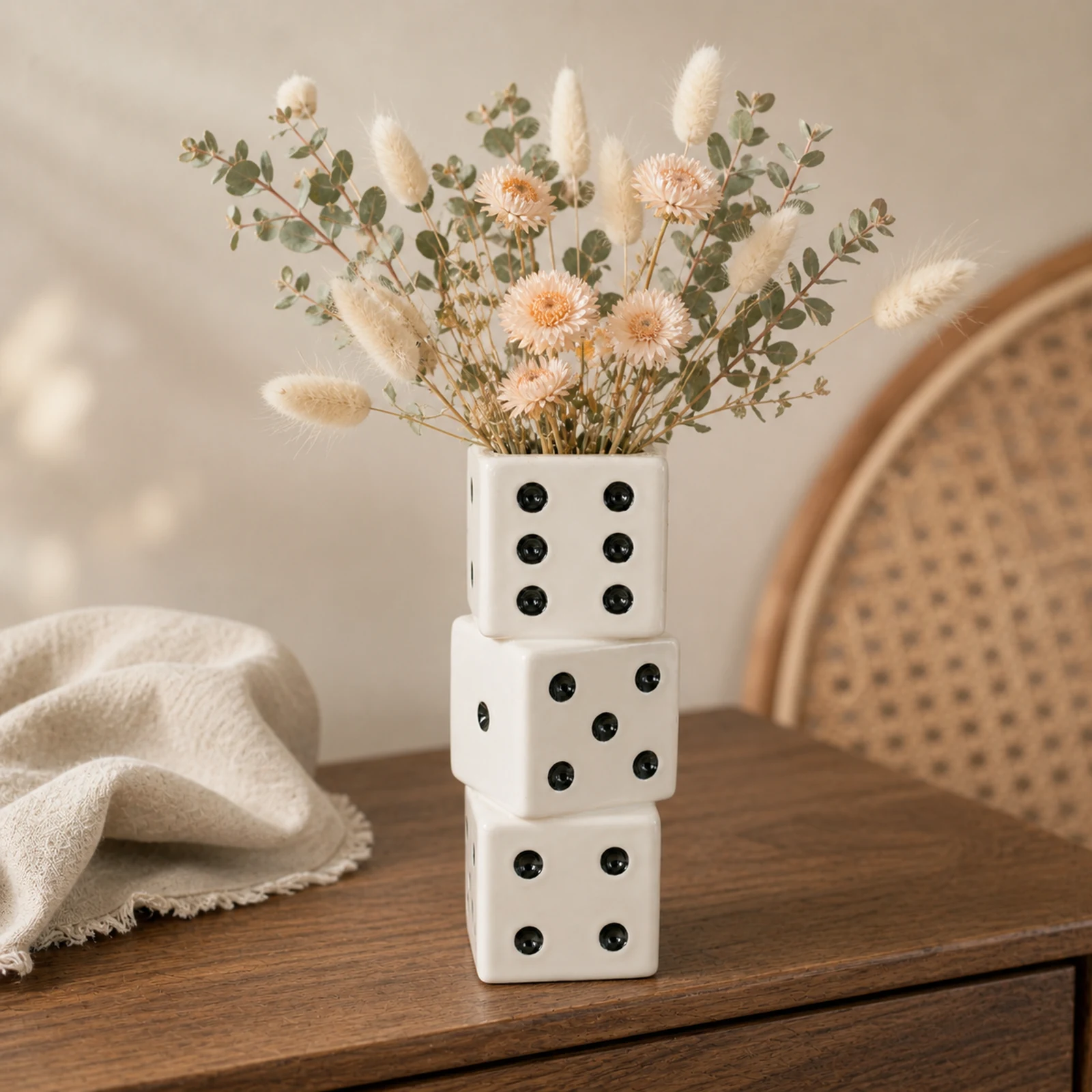 Stacked Ceramic Dice Vase – White – image 2