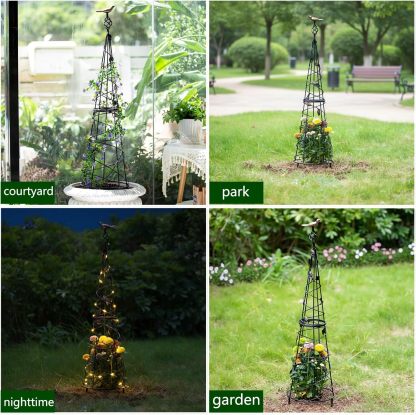 40.5in Metal Garden Obelisk with Bird & Leaf Decor-MOUGIGI