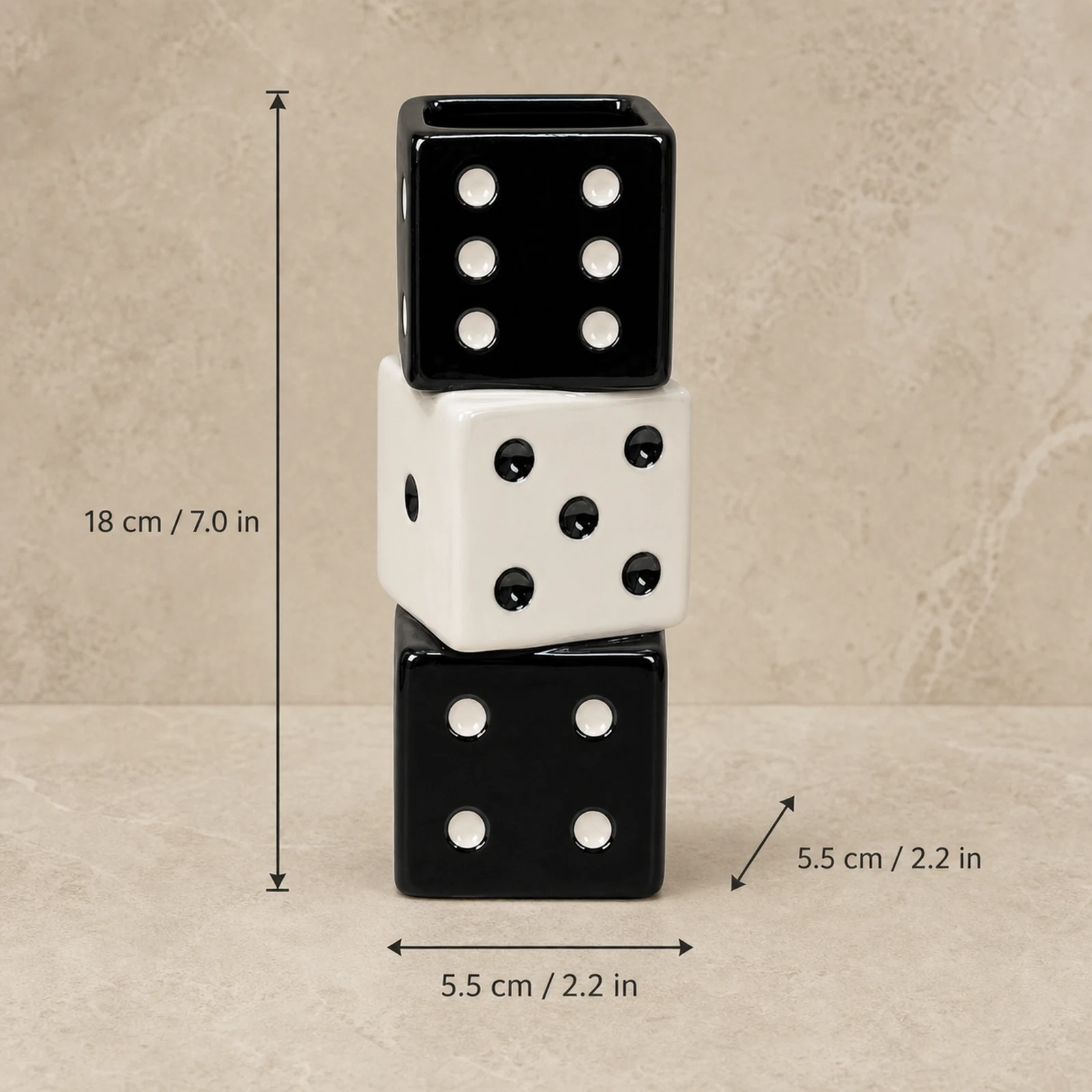 Stacked Ceramic Dice Vase – Black and White – image 3