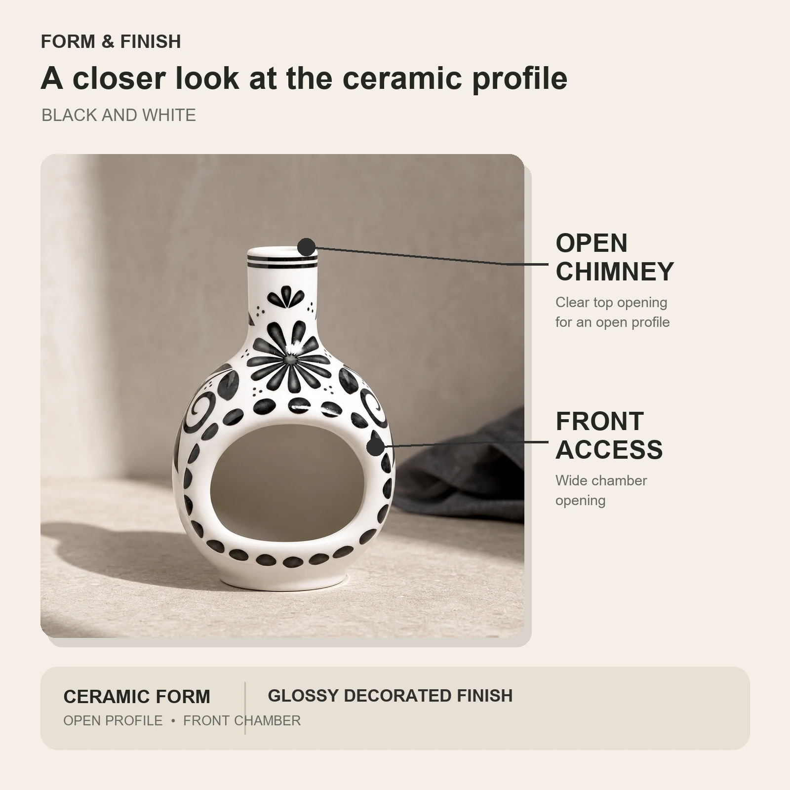 Black and White Jingdezhen ceramic Palo Santo holder image 3