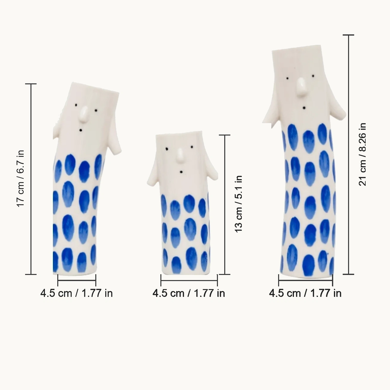 MOUGIGI blue dot family face vase set product dimensions