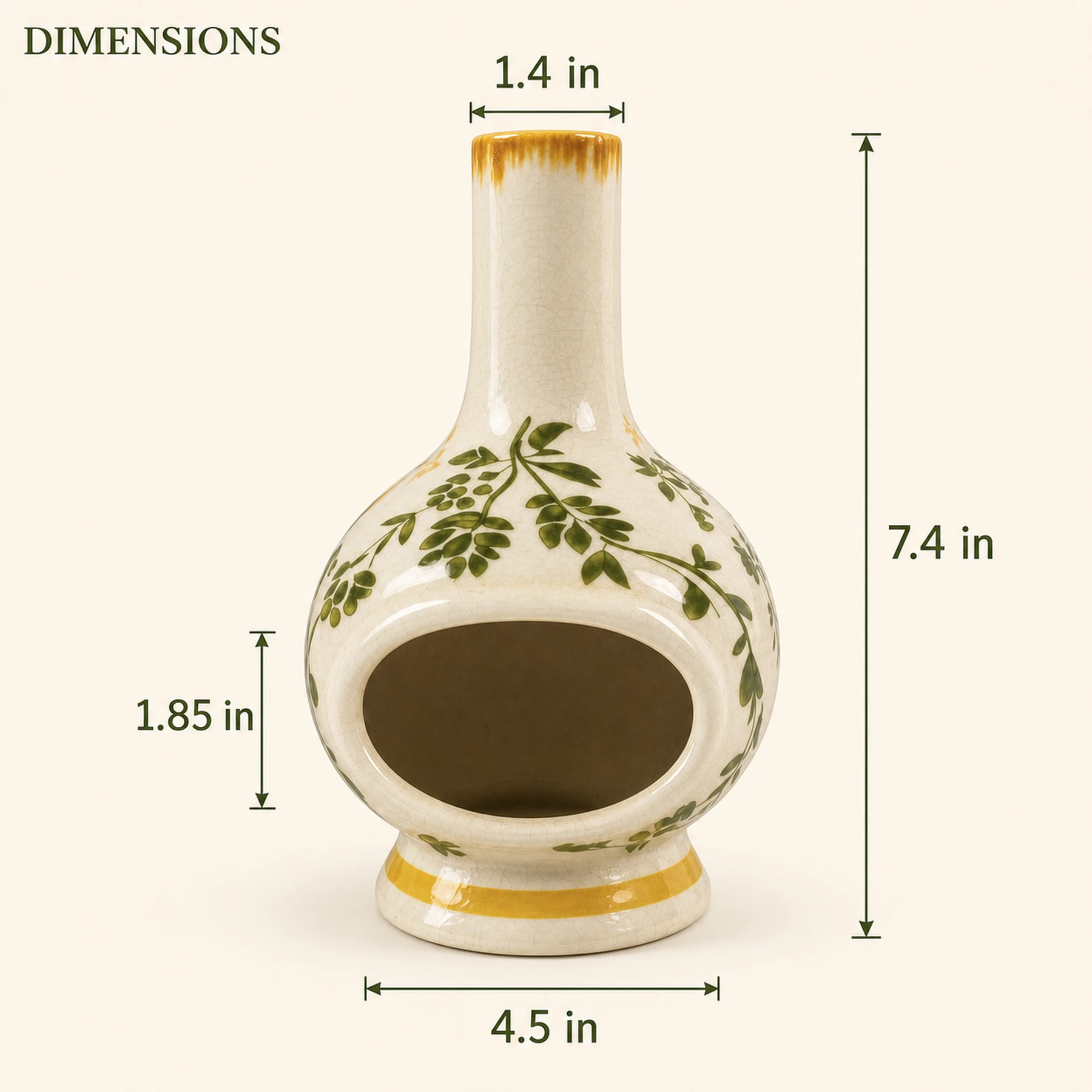 Botanical ceramic Palo Santo holder verified dimensions
