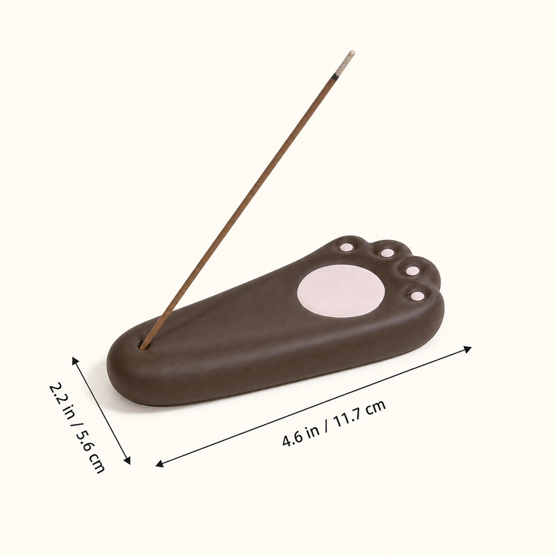 Dark brown cat paw incense holder verified dimensions