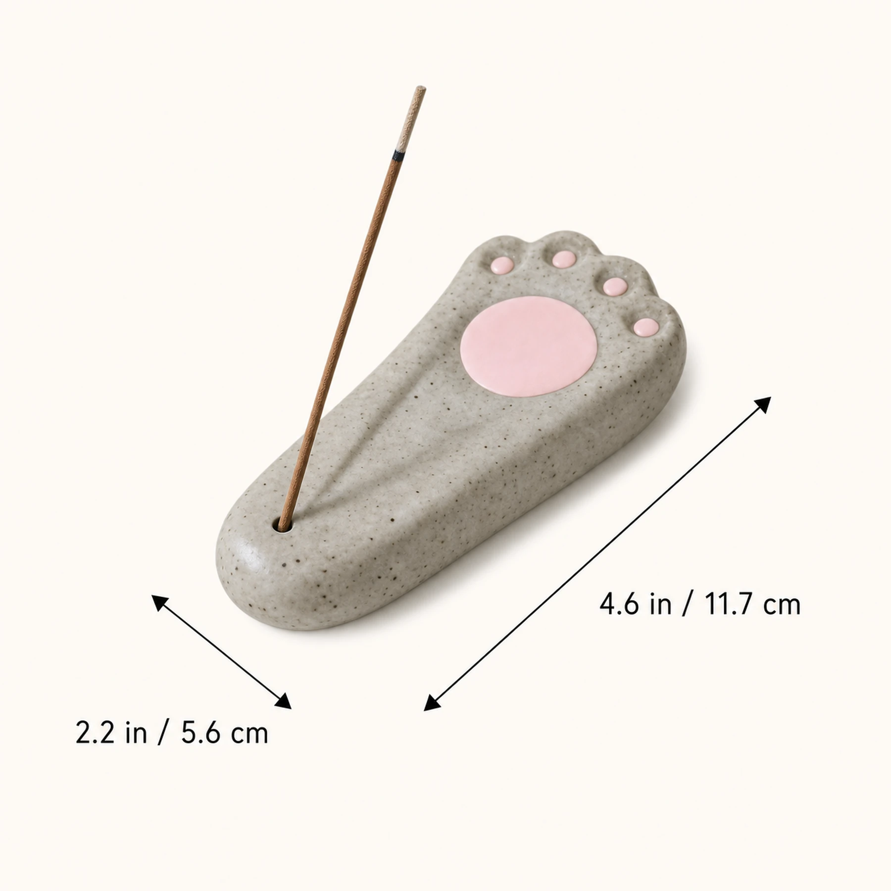 Speckled gray cat paw incense holder verified dimensions