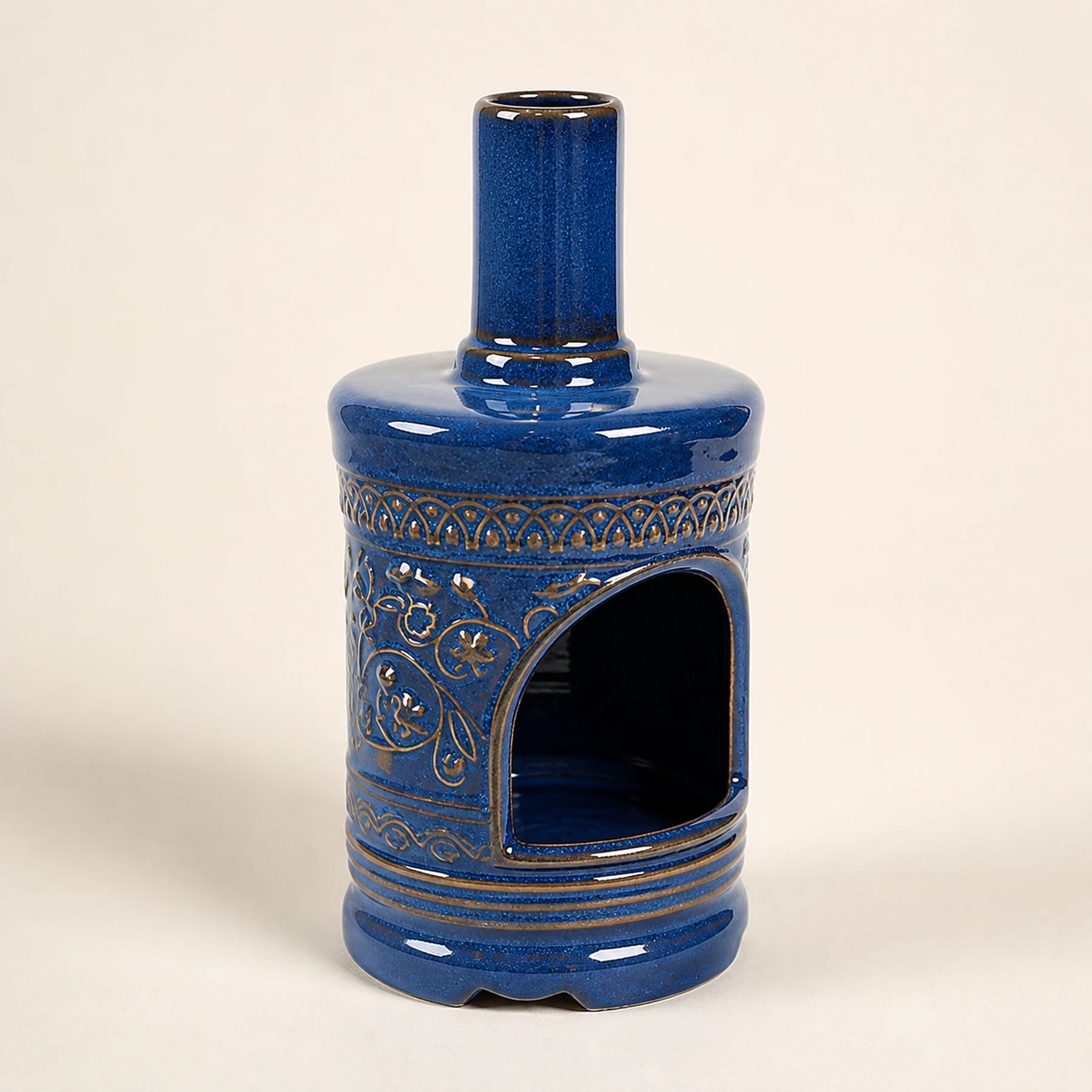 Blue blue and gold ceramic Palo Santo holder structure and glaze proof