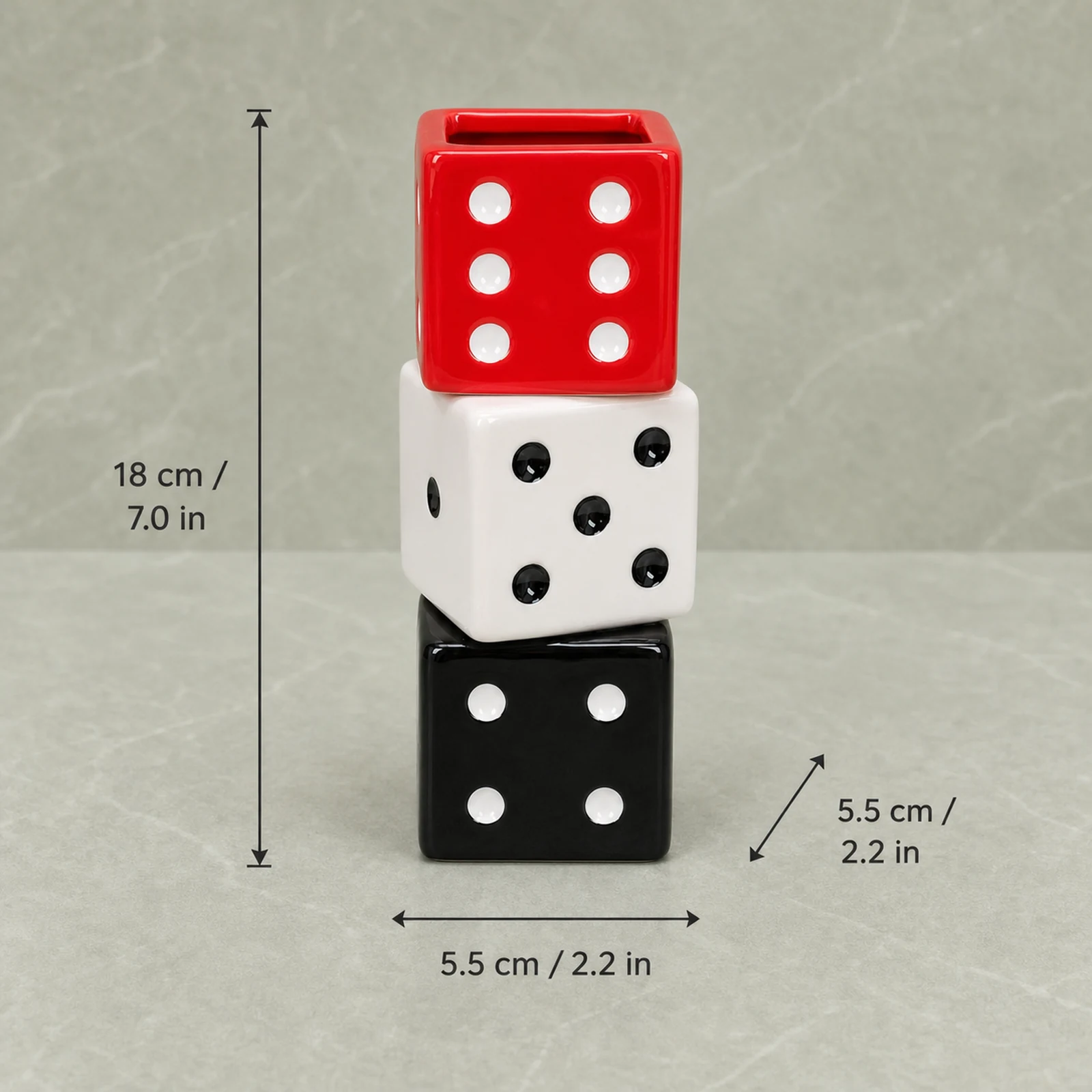 Stacked Ceramic Dice Vase – Red, White and Black – image 3