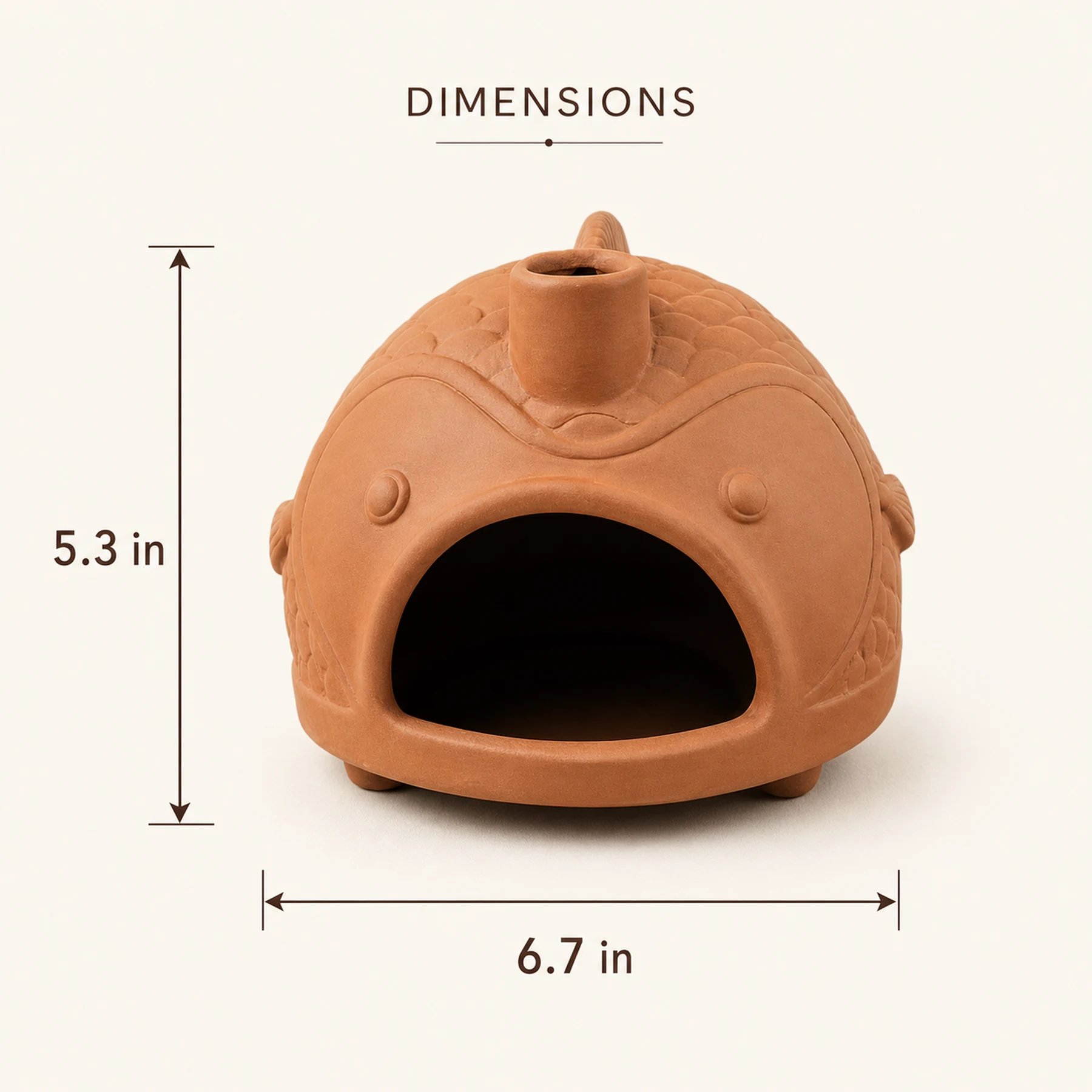 Terracotta fish Palo Santo holder verified dimensions