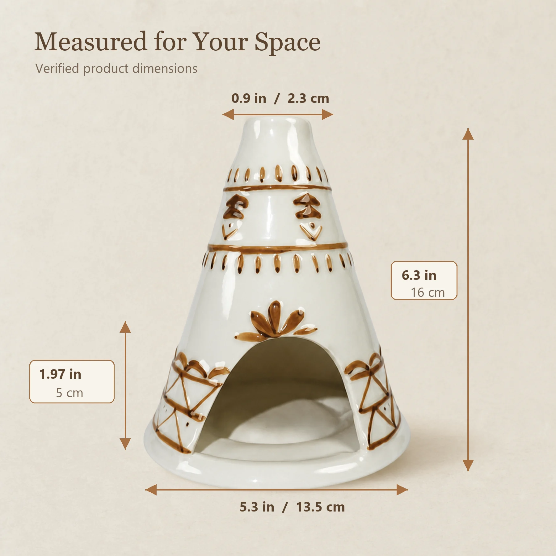 White ceramic Palo Santo holder verified dimensions