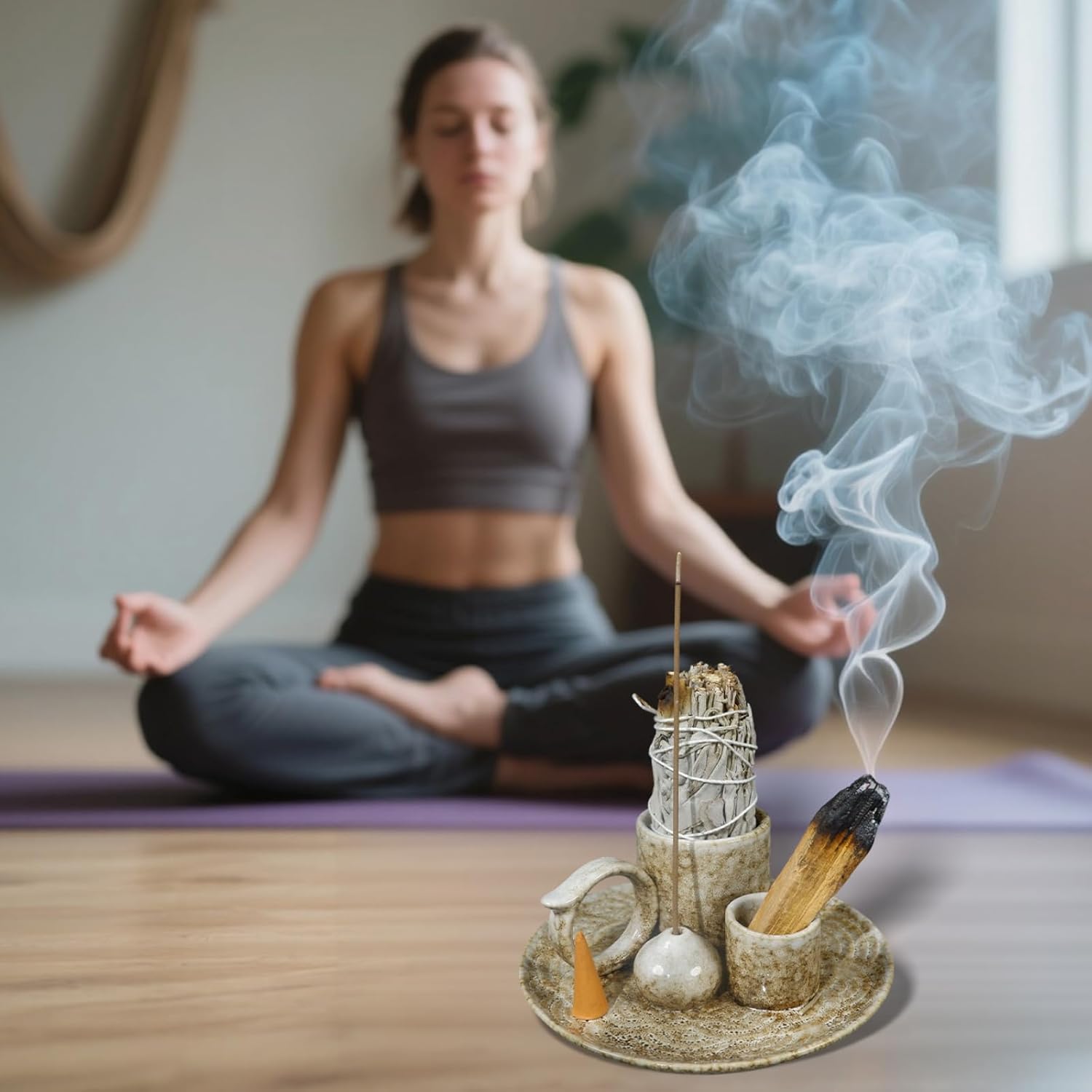 5-in-1 Ceramic Smudge Bowl - Incense & Candle Holder-MOUGIGI